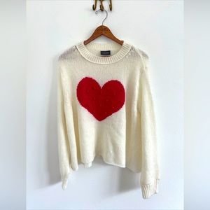 Wooden Ships Cream Sweater with Red Heart
